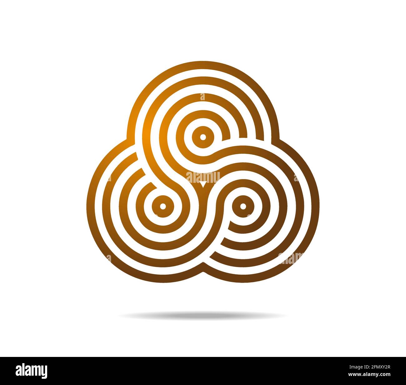 Golden Mobius loop composto da tre archi. Labirinto costituito da tre cerchi concentrici con molte linee. Un labirinto fatto di loop infinito Illustrazione Vettoriale