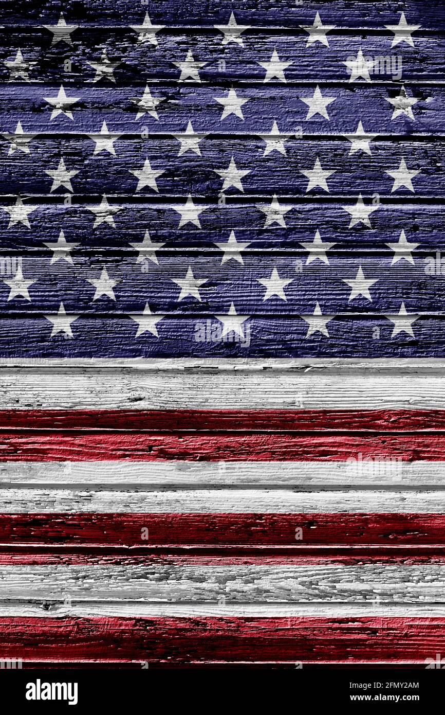 Bandiera degli STATI UNITI D'AMERICA dipinta sul telaio in legno Foto Stock