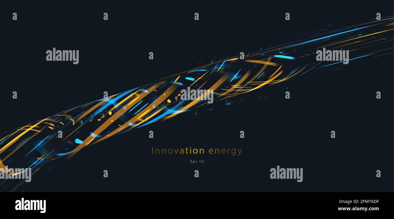 Sfondo vettoriale astratto con luci brillanti, raggi che si torcerano nel vortice e si muovono sulla velocità su sfondo scuro Illustrazione Vettoriale