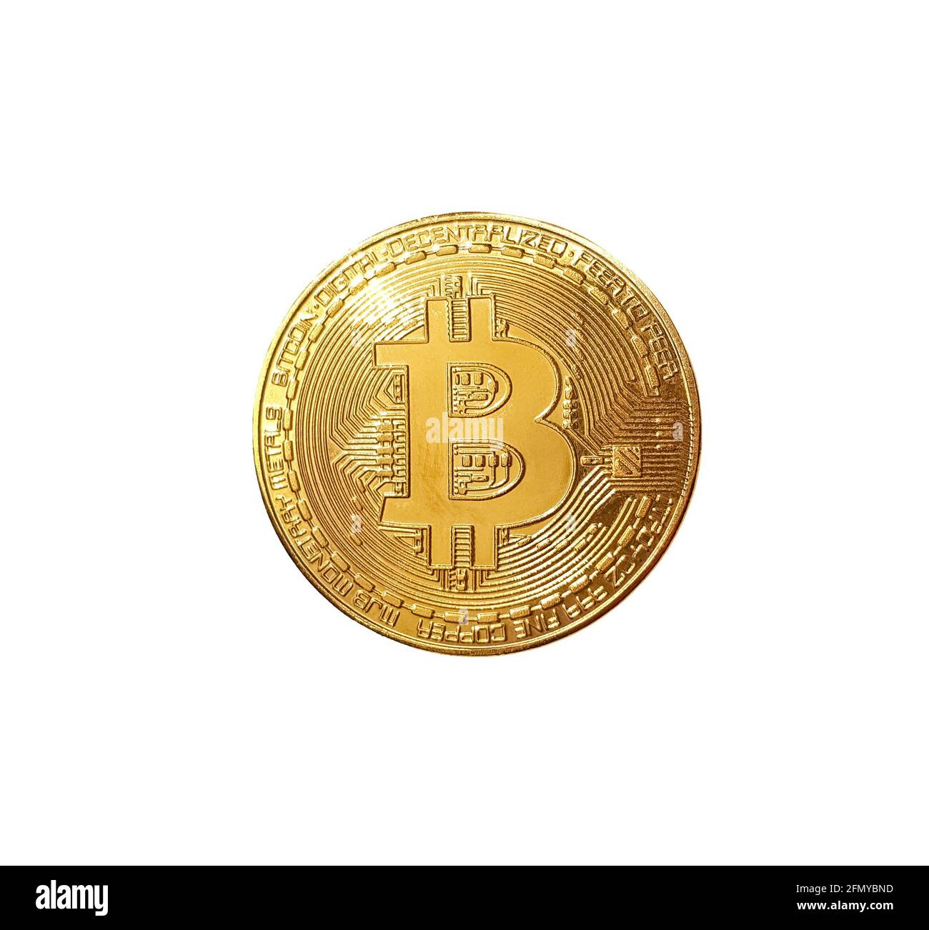 Gettone Bitcoin isolato su sfondo bianco Foto Stock