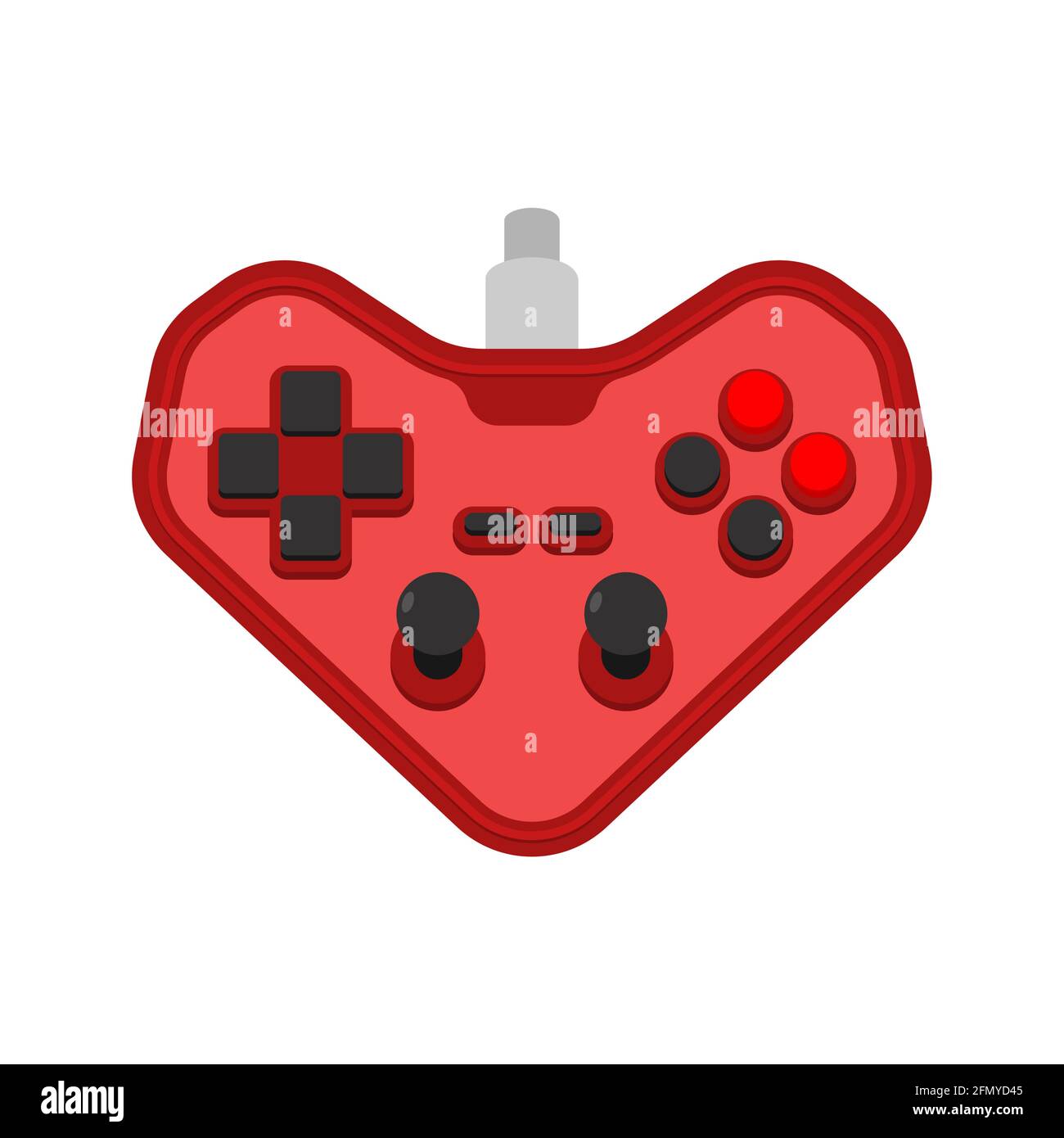 Joystick nella condivisione del cuore. Concetti: Amore video giochi. Coppia di gamer Symbol gamepad. Mi piace giocare a un videogioco Illustrazione Vettoriale