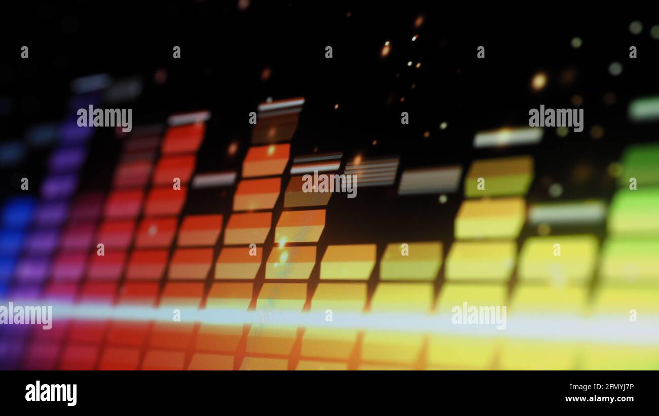 Music Equalizer bar. Equalizzatore delle forme d'onda audio su sfondo nero. Musica o onda sonora sul monitor. Visualizzatore audio colorato astratto. Gradiente Foto Stock