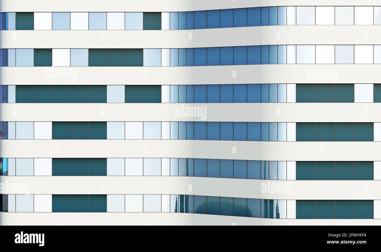 facciata rigida dell'edificio con una vista frontale a curvatura. rendering 3d Foto Stock