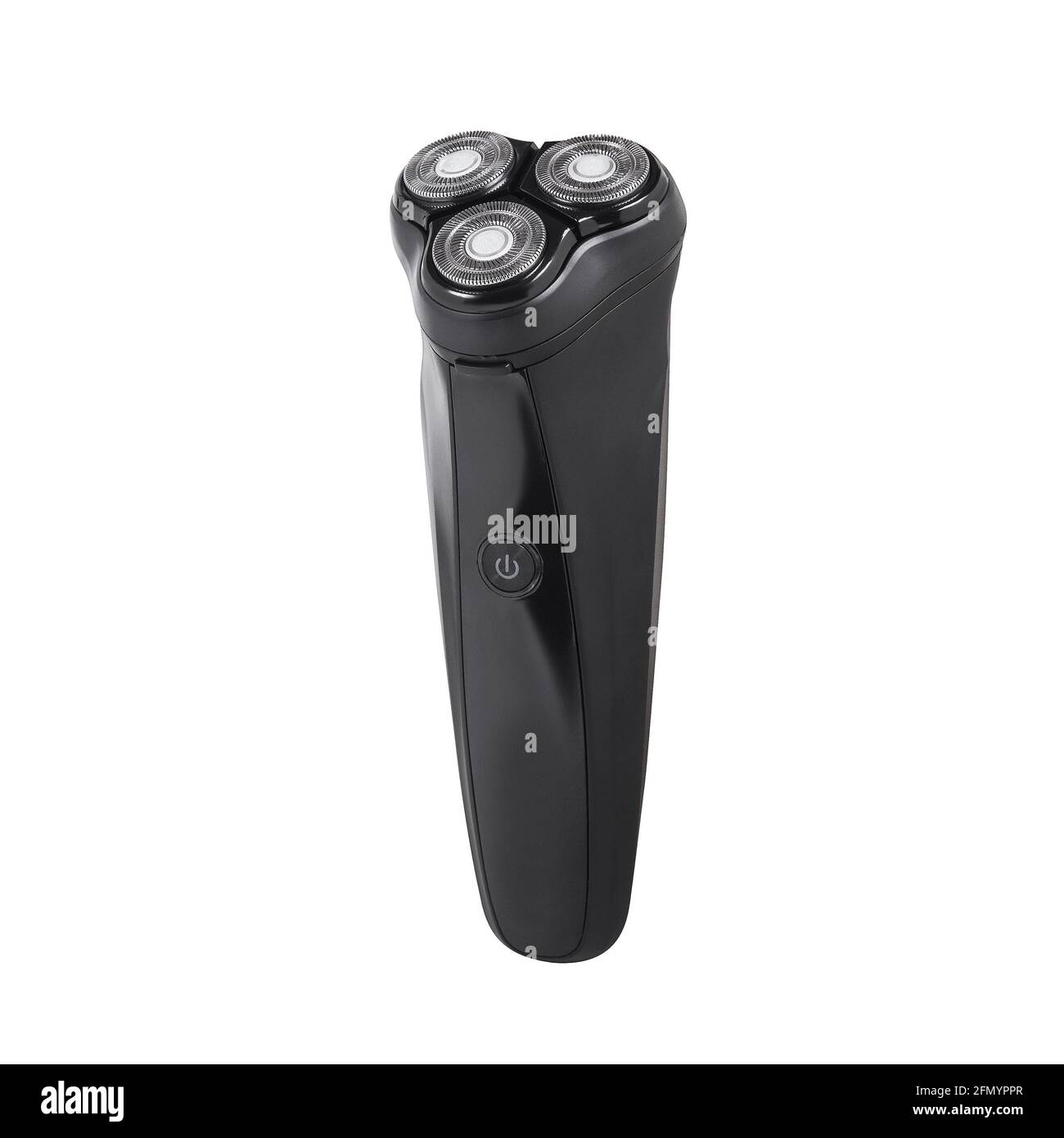 Moderna macchina di rasatura cordless con vista frontale isolata su sfondo bianco. Rasoio elettrico senza fili. Foto Stock