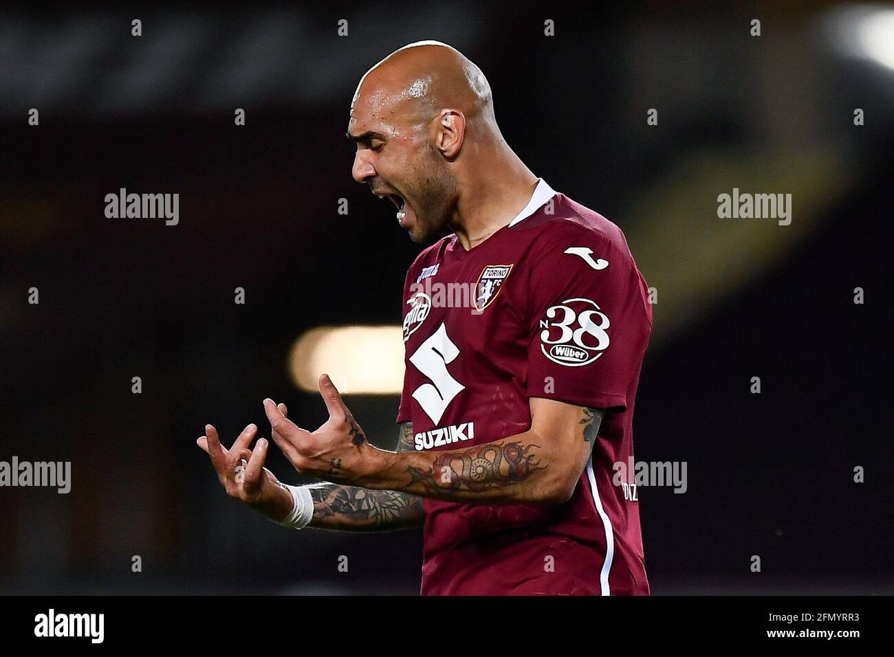 Torino, Italia. 12 maggio 2021. Simone Zaza del Torino FC reagisce durante la serie A tra Torino FC e AC Milan. Credit: Nicolò campo/Alamy Live News Foto Stock