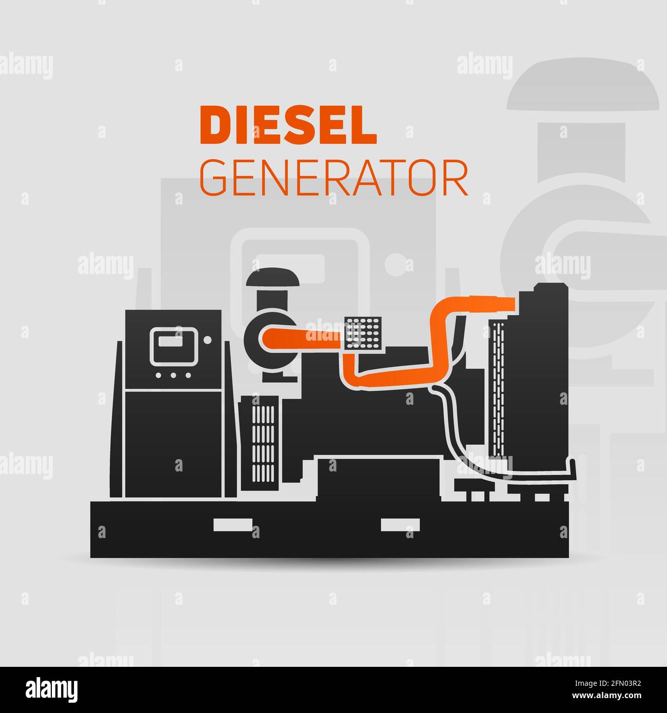 Vettore generatore diesel con sagoma con accento giallo. Facile da modificare, modificare dimensioni e colore. Illustrazione Vettoriale