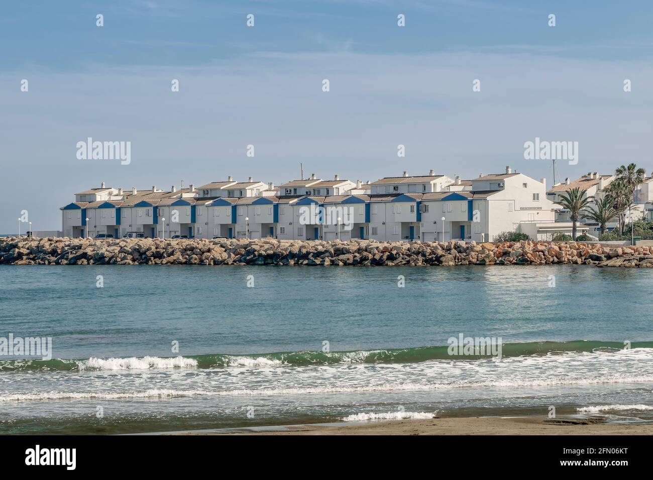 Spiaggia di Las Fuentes in Alcossebre, Costa del Azahar provincia di Castellon, Spagna, Europa Foto Stock