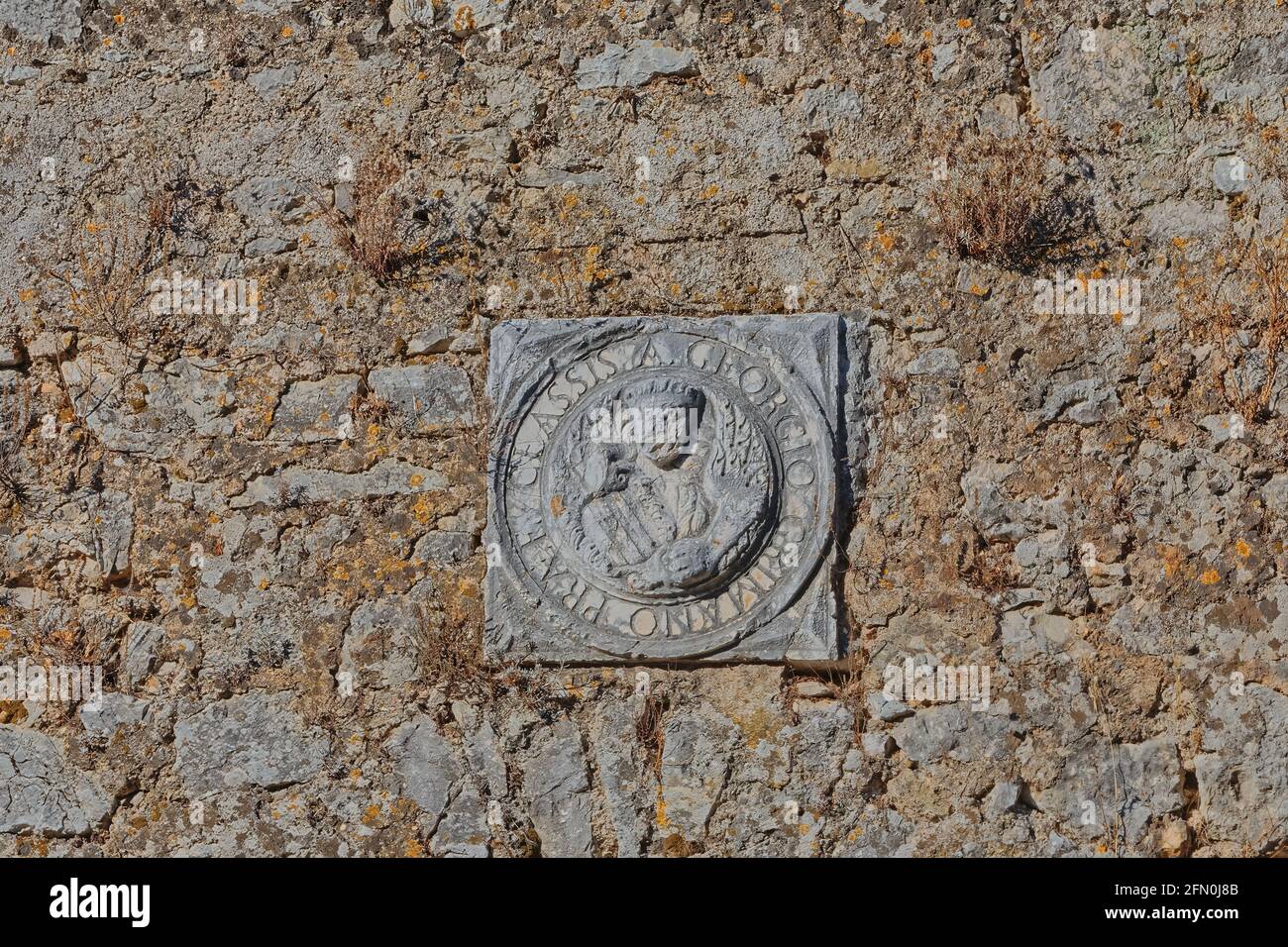 Rilievo di Georgio Grimano sulla nuova parete della fortezza a Corfù, Grecia Foto Stock