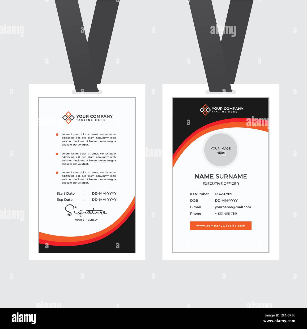 Carta ID dipendente Premium con segnaposto foto, nome, posizione e vettore modello profilo aziendale Illustrazione Vettoriale
