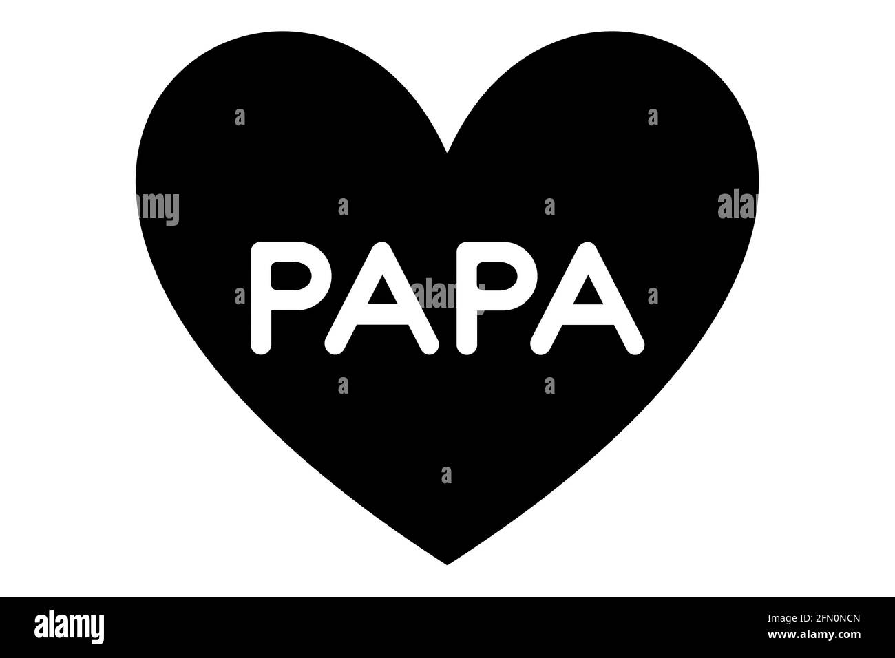 Forma del cuore nero con la parola bianca "PAPA" per il concetto del giorno del Padre. Foto Stock