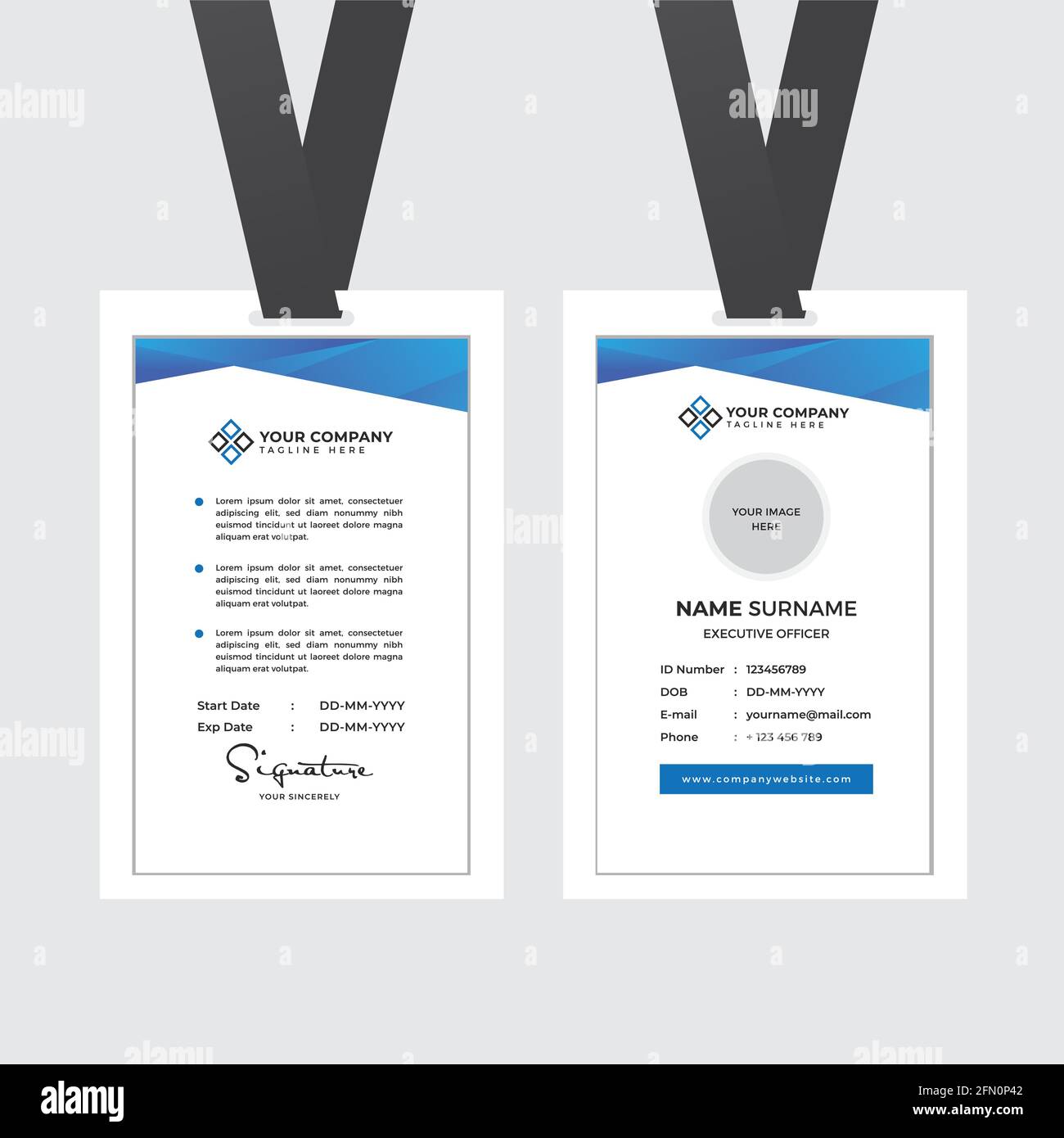 Carta ID dipendente Premium con segnaposto foto, nome, posizione e vettore modello profilo aziendale Illustrazione Vettoriale