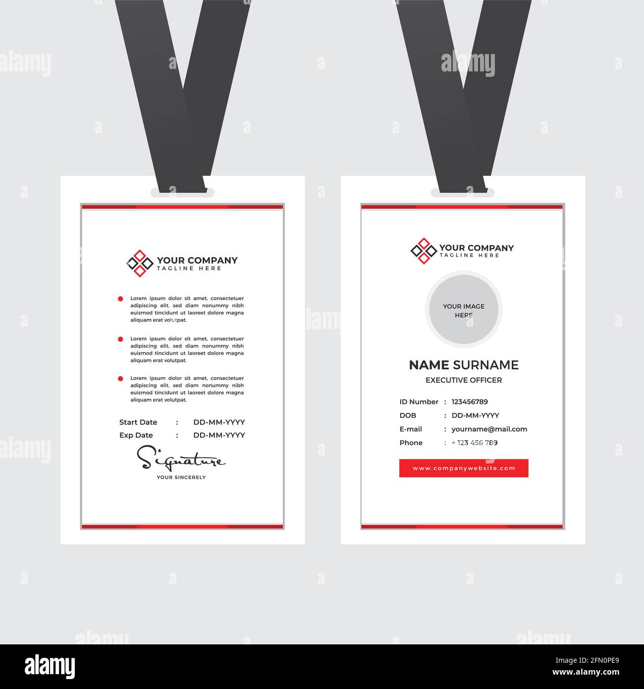 Carta ID dipendente Premium con segnaposto foto, nome, posizione e vettore modello profilo aziendale Illustrazione Vettoriale