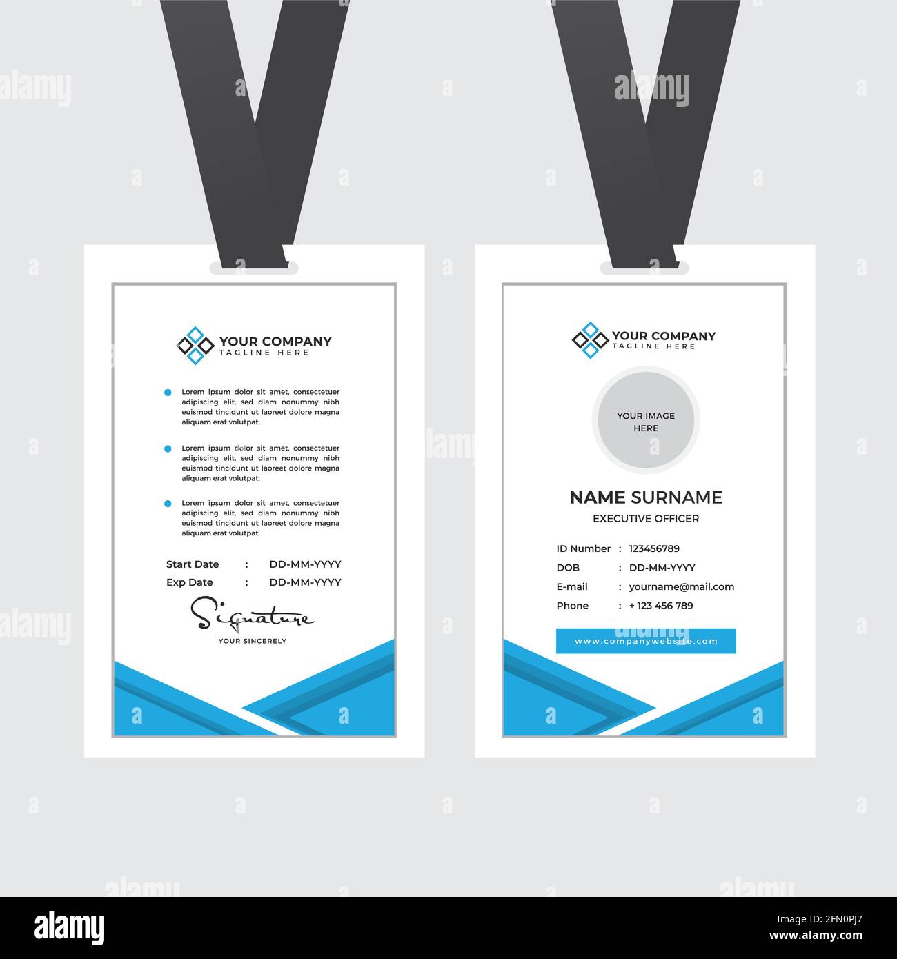 Carta ID dipendente Premium con segnaposto foto, nome, posizione e vettore modello profilo aziendale Illustrazione Vettoriale
