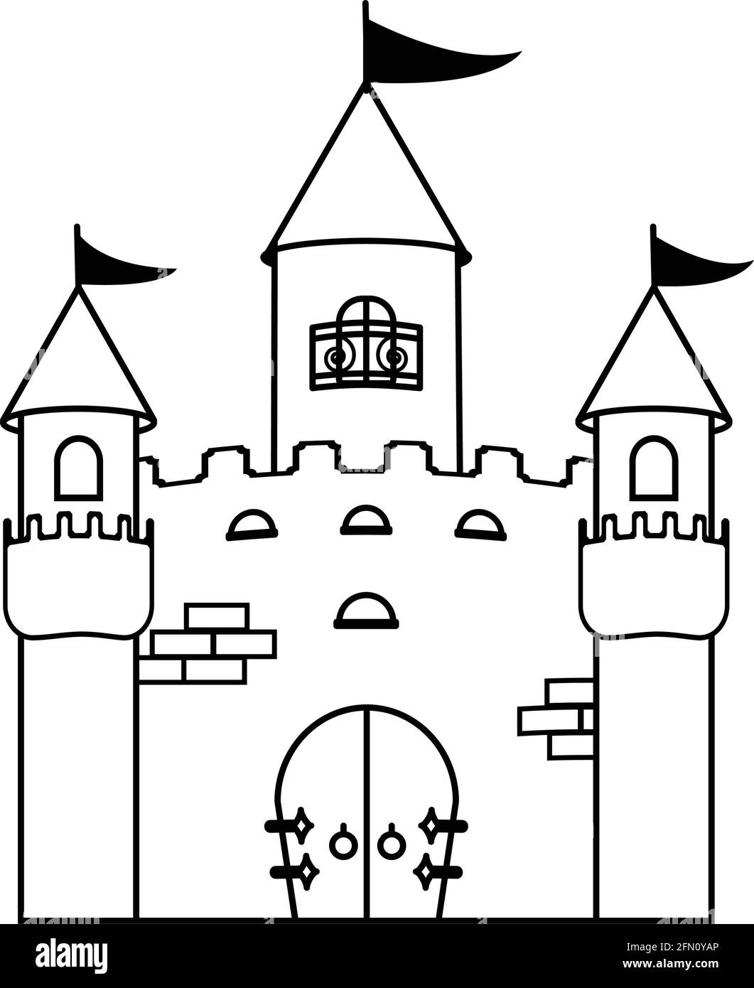 Libro da colorare. Fairy Princess castello. Foglio di lavoro attività bambini. Giochi d'arte per bambini. Illustrazione vettoriale. Illustrazione Vettoriale