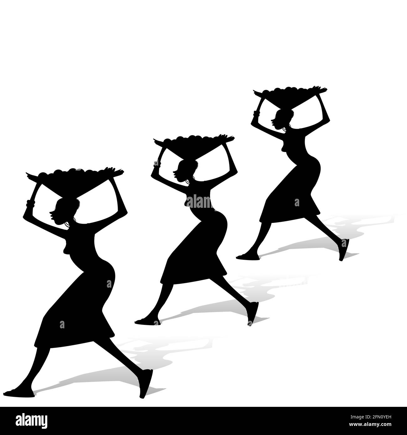 Donne africane silhouette che trasportano cestini di frutta Illustrazione Vettoriale