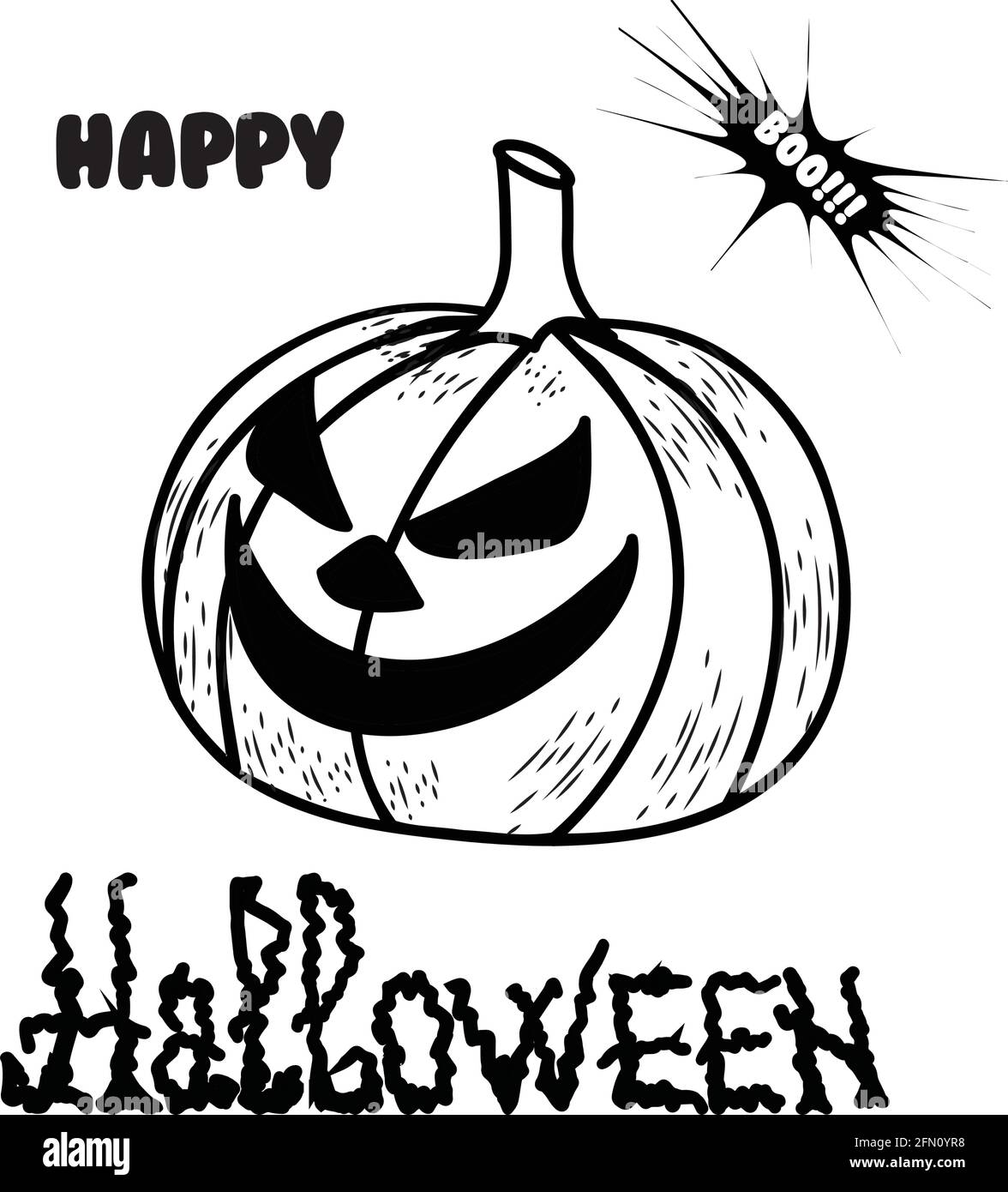 Disegno a mano libera della zucca di Halloween. Occhi di zucca per una festa di Halloween. Felice scritta di Halloween. Illustrazione vettoriale Illustrazione Vettoriale