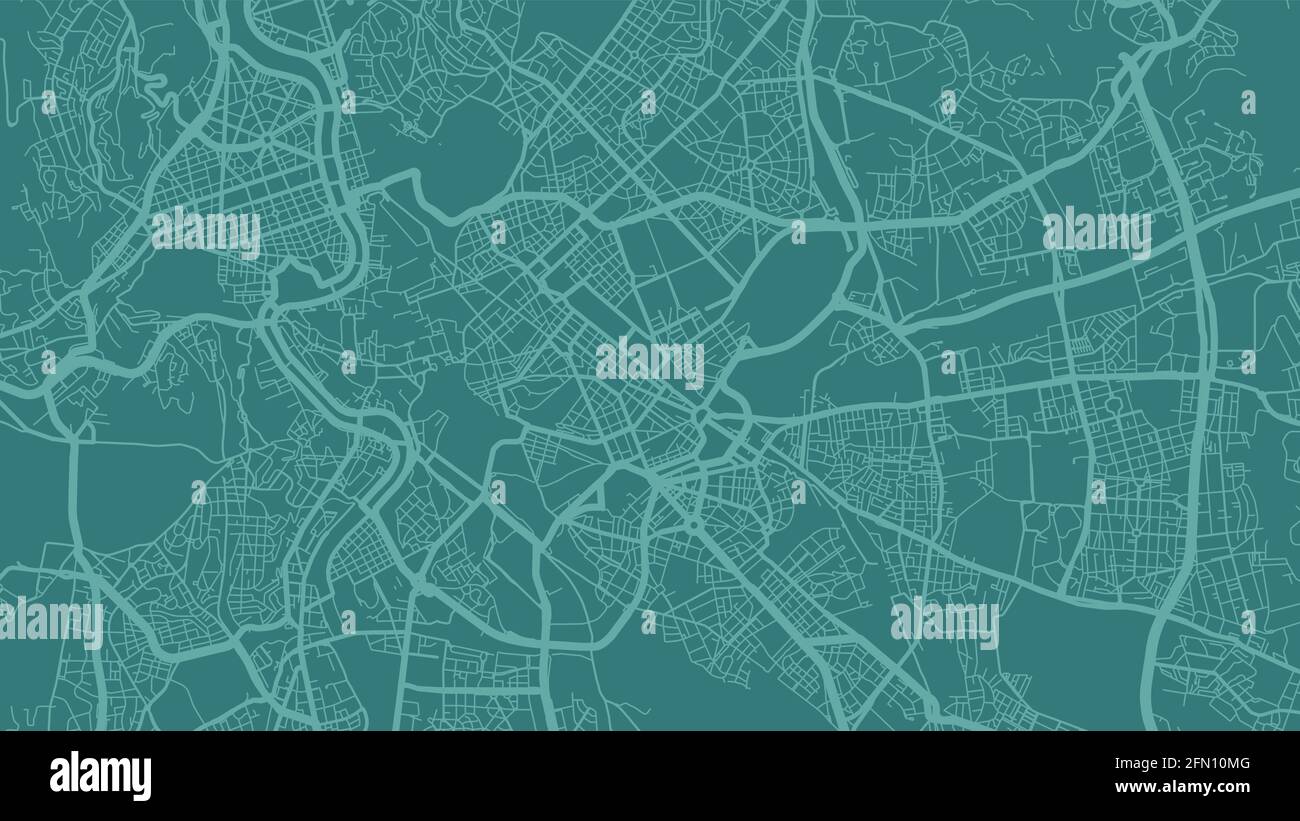 Verde ciano Roma città area vettore mappa di sfondo, strade e acqua cartografia illustrazione. Formato widescreen, formato digitale piatto. Illustrazione Vettoriale