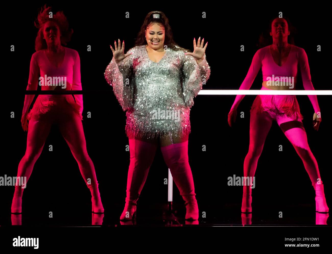 Rotterdam, Paesi Bassi. 13 maggio 2021. Destiny Chukunyere, in rappresentanza di Malta che ha eseguito la canzone JE Me casse alla prova del concorso di canzoni Eurovisione 2021. Credit: Notizie dal vivo di Nearchos/Alamy Foto Stock