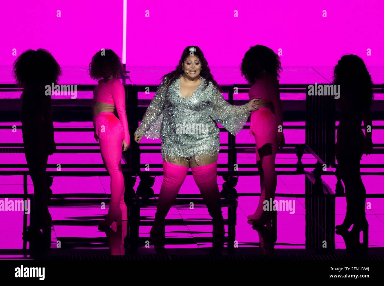 Rotterdam, Paesi Bassi. 13 maggio 2021. Destiny Chukunyere, in rappresentanza di Malta che ha eseguito la canzone JE Me casse alla prova del concorso di canzoni Eurovisione 2021. Credit: Notizie dal vivo di Nearchos/Alamy Foto Stock