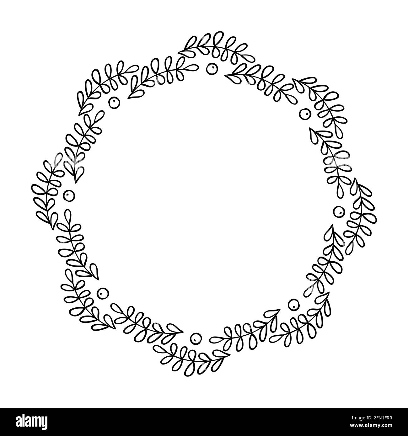 Cornice floreale doodle disegnata a mano. Linea semplice con la penna o la matita di inchiostro. Decorazione di anniversario di nozze. Illustrazione vettoriale isolata in bianco Illustrazione Vettoriale