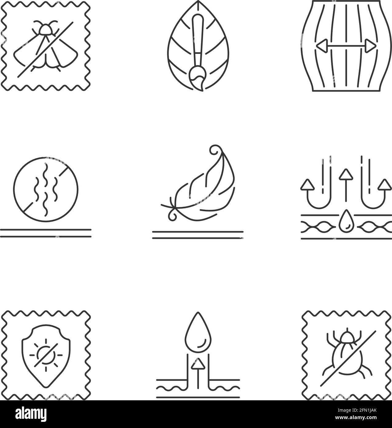 Diversi tipi di tessuto presentano icone lineari impostate Illustrazione Vettoriale