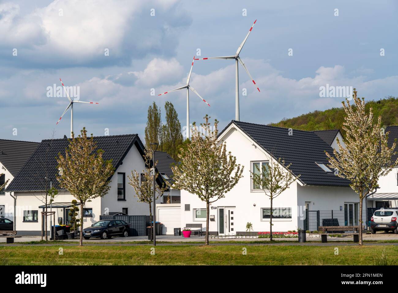 Nuovo quartiere residenziale con 150 posti, sul sito della ex miniera di carbone RAG Lohberg a Dinslaken, l'insediamento è fornito di energia verde e. Foto Stock