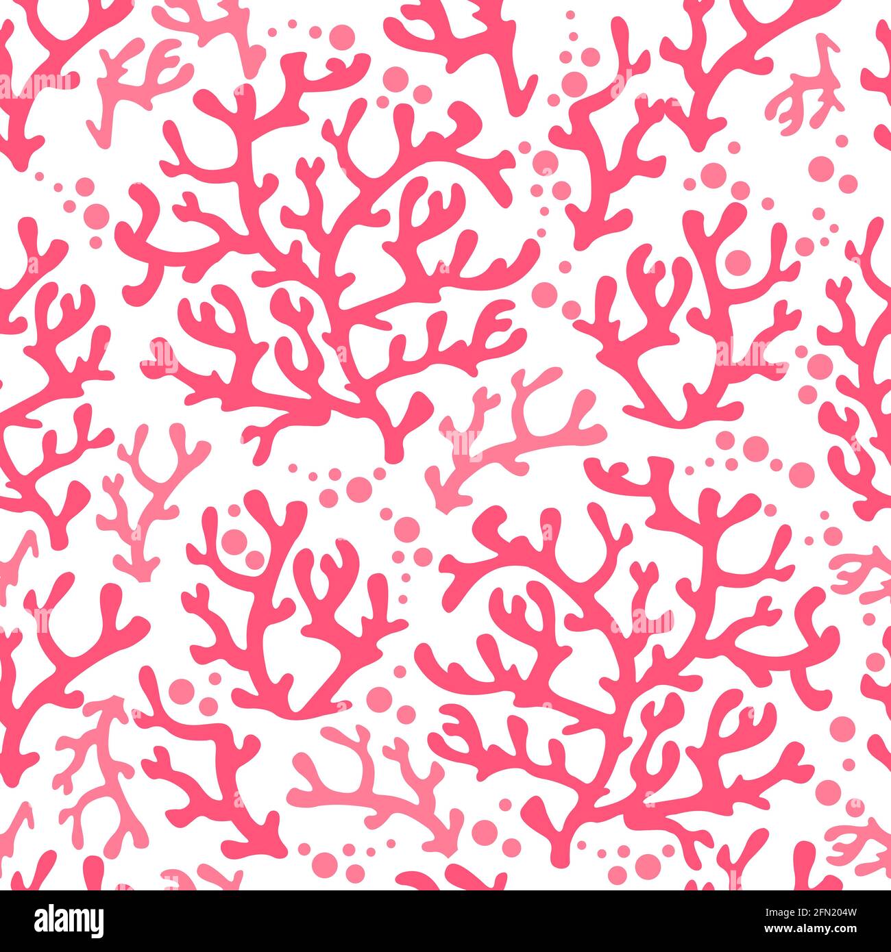 Corallo senza cuciture. Texture di alghe della barriera corallina del mare, grafica subacquea floreale astratta dell'oceano, carta da parati di moda vettoriale e decorazione del tessuto. Piante rosa dal design a bolle luminose Illustrazione Vettoriale