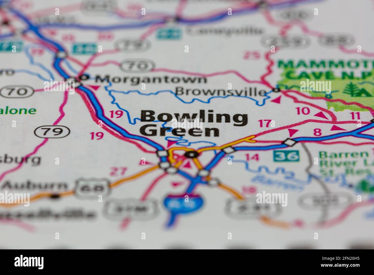 Bowling Green Kentucky USA mostrato su una mappa geografica o. mappa stradale Foto Stock