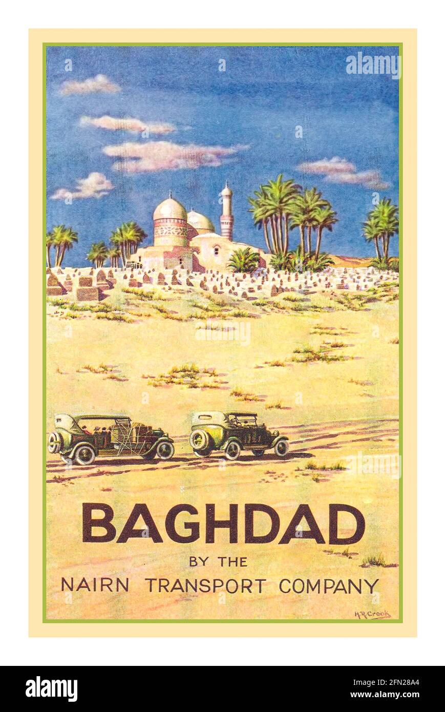 Vintage 1920's Nairn Transport Company BAGHDAD opuscolo promozionale copertina anteriore - consegna via terra Mail Baghdad a Haifa attraverso le rotte del deserto Beirut Haifa Damascus Baghdad. Nairn Transport Company (18 ottobre 1923 - 19 settembre 1926) una società postale privata Foto Stock