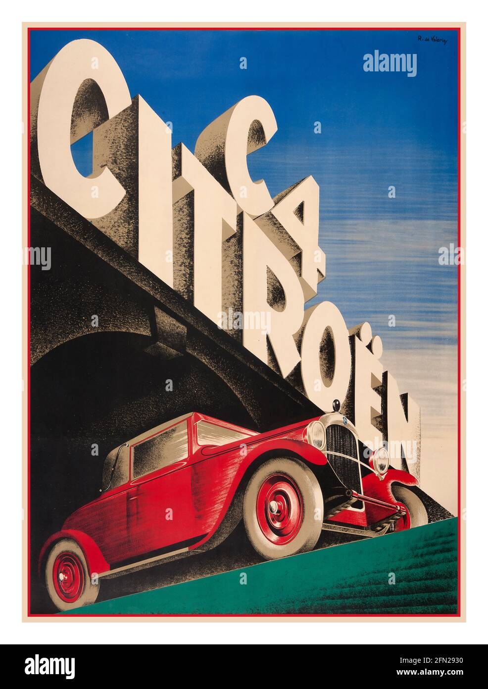 CITROEN C4 French 1920's Art Deco Vintage Automobile Poster francese per auto 'Citroen C4' di Roger de Valerio, 1928 ' Poster d'epoca Foto Stock