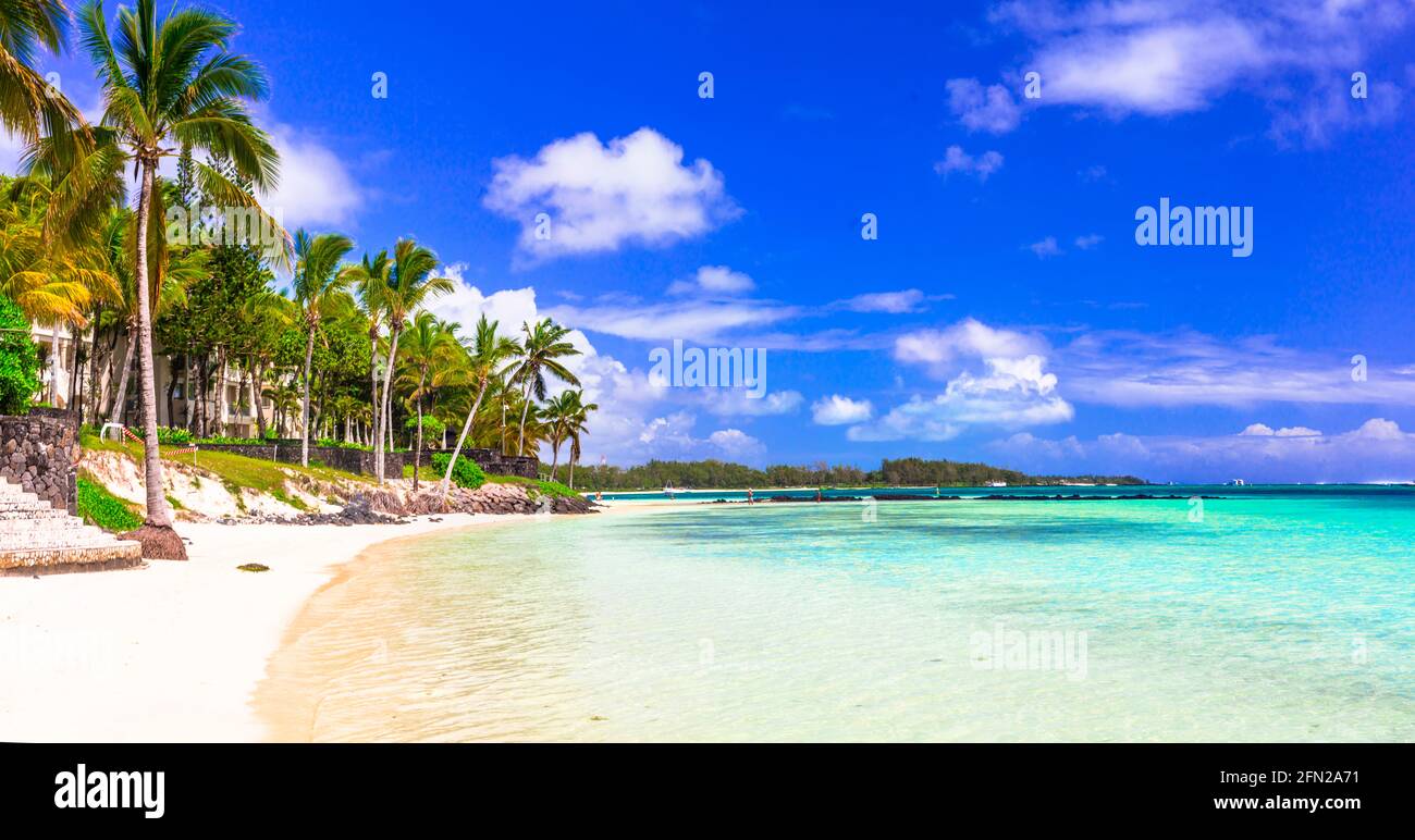 meraviglioso paesaggio tropicale spiaggia isola. Bell Mare a Mauritius Foto Stock