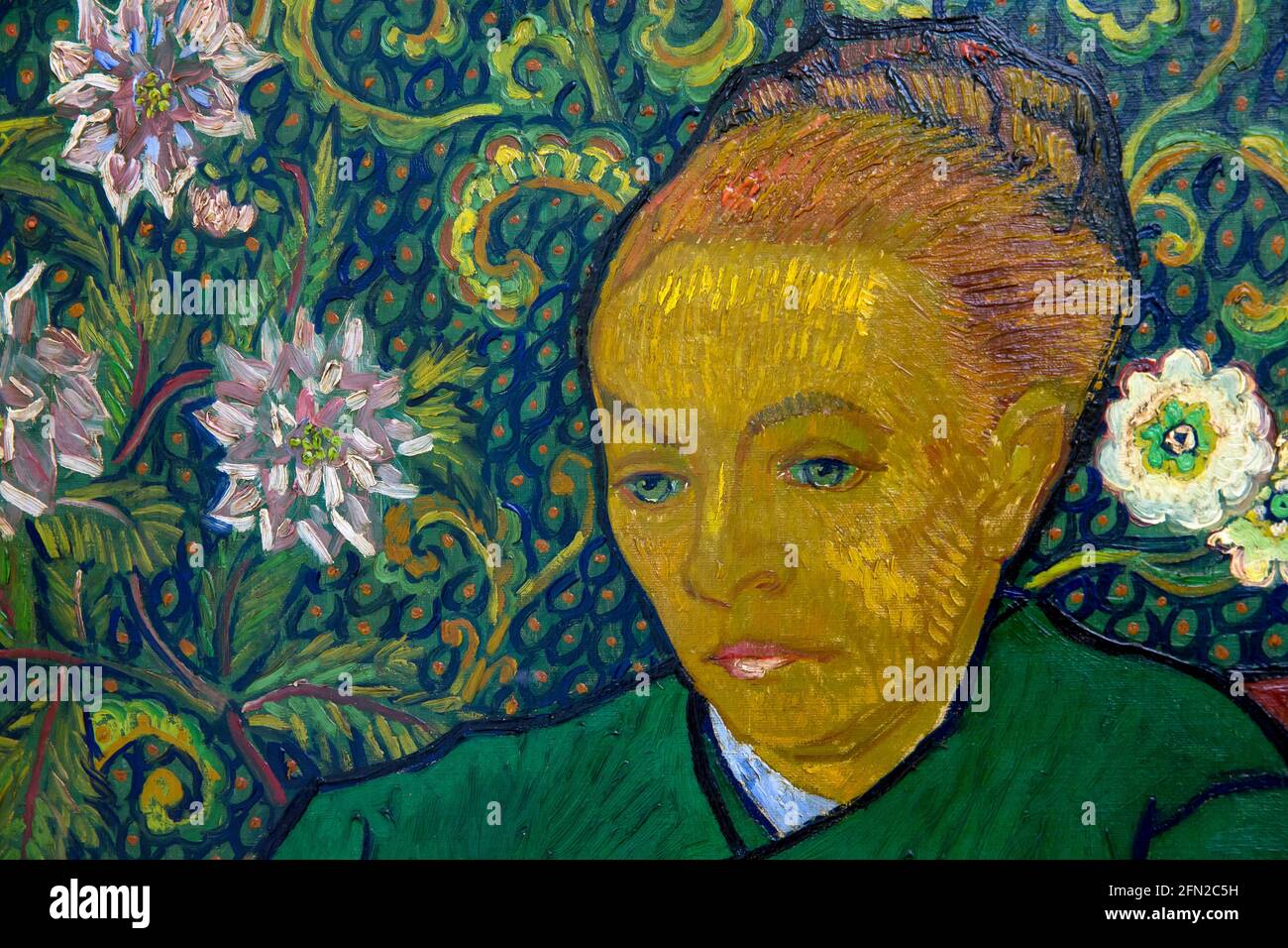 La Berceuse, Ritratto di Madame Roulin, dettaglio, Vincent van Gogh, 1888-1889, Museo Kroller-Muller, Hoge Veluwe National Park, Otterlo, Paesi Bassi, E. Foto Stock