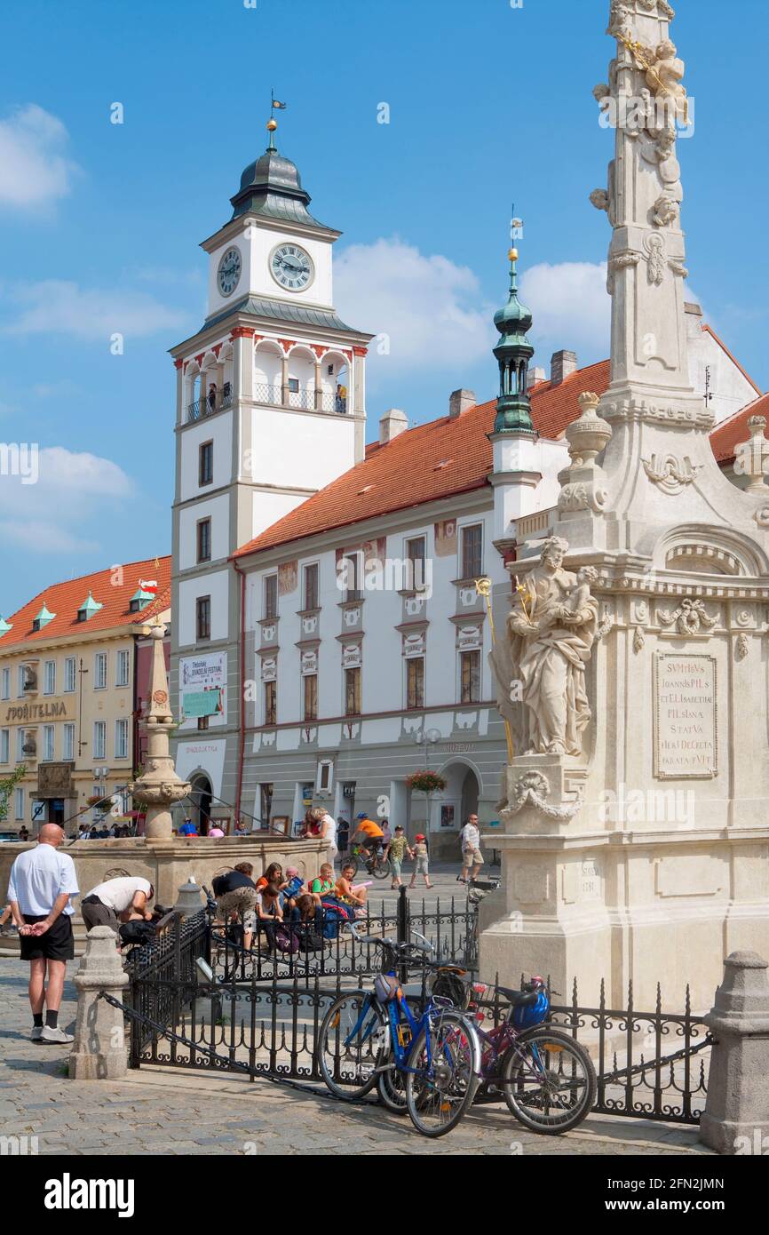 Repubblica Ceca, Boemia del Sud - Trebon - Piazza Masarykovo. Foto Stock