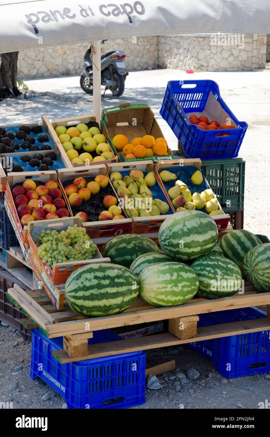 Melone frutta Stall Rodi Foto Stock