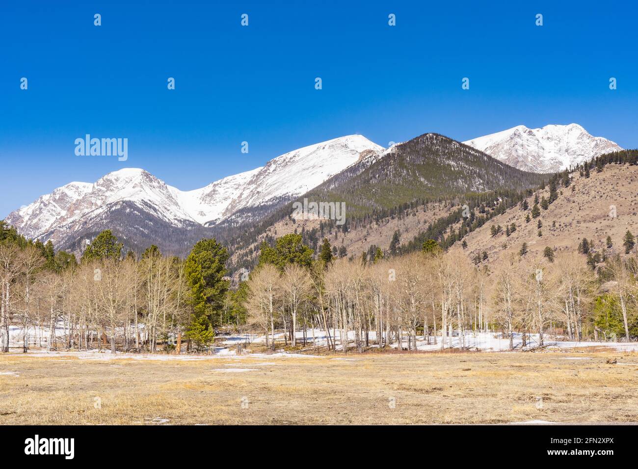 Montagne innevate nel Rocky Mountain National Park, Colorado Foto Stock