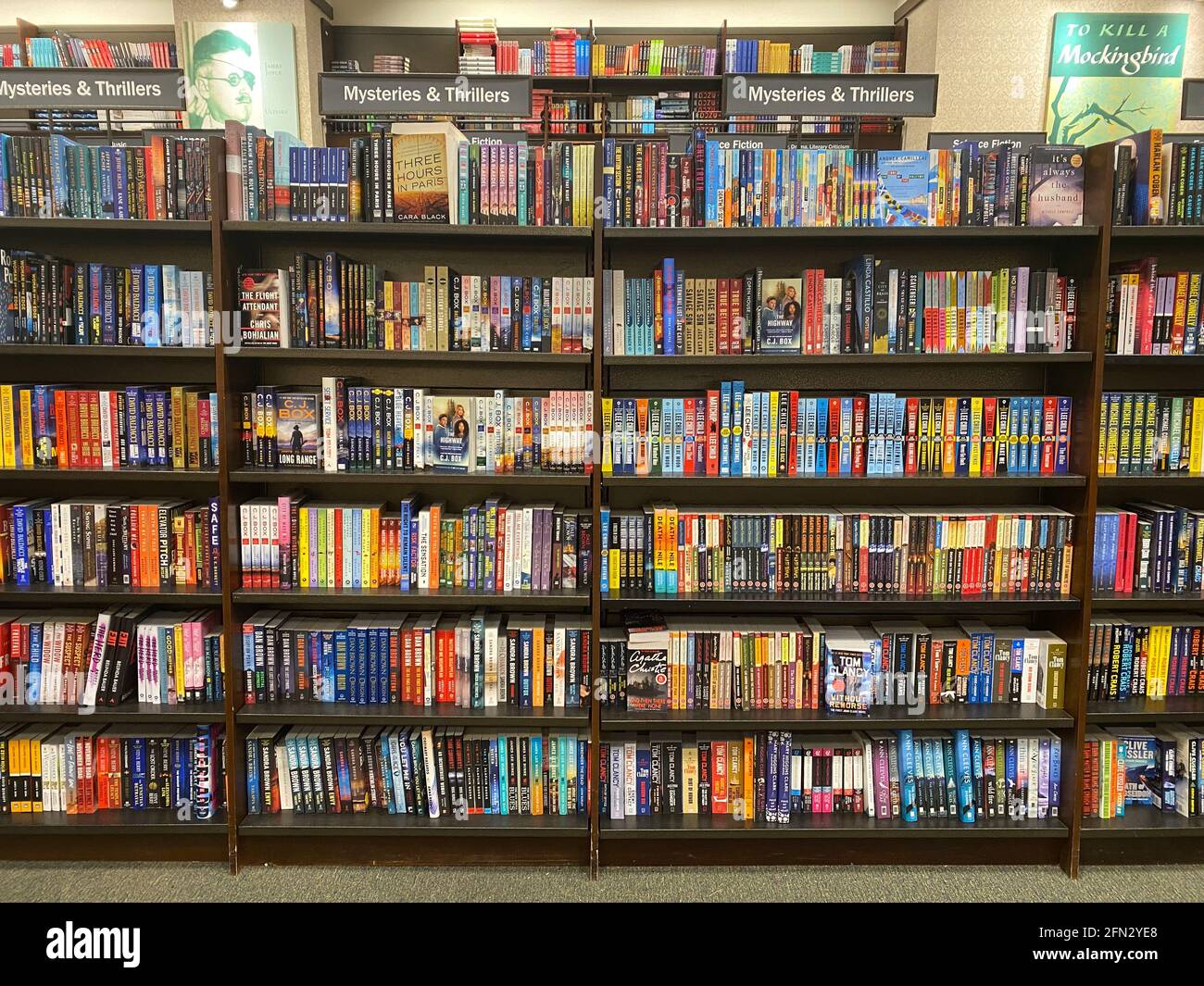 Misteri e thrillers sono è uno dei generi più popolari venduti in librerie. Foto Stock