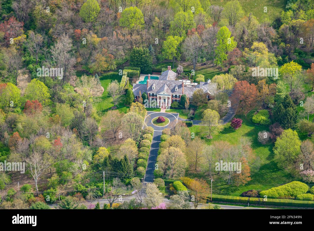 Vista aerea del palazzo di lusso, Pennsylvania, Stati Uniti Foto Stock