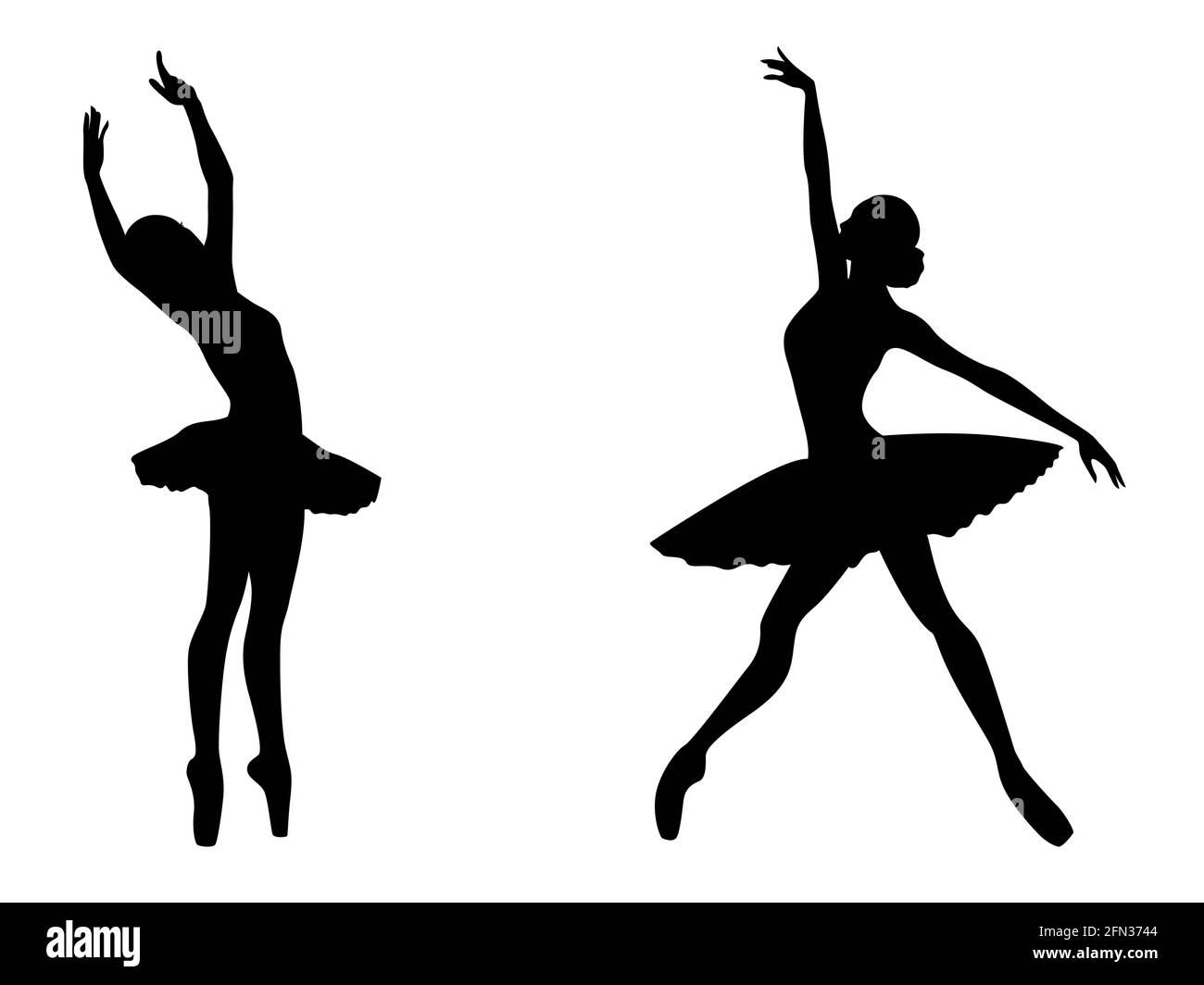 Sagome astratte nere a stencil di ballerine eleganti in movimento, disegno a mano di illustrazione vettoriale Illustrazione Vettoriale