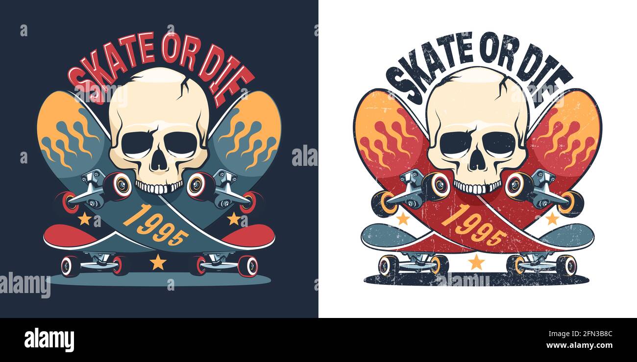 Logo skateboard e skull retro Illustrazione Vettoriale Logo skateboard e skull retro Illustrazione Vettoriale
