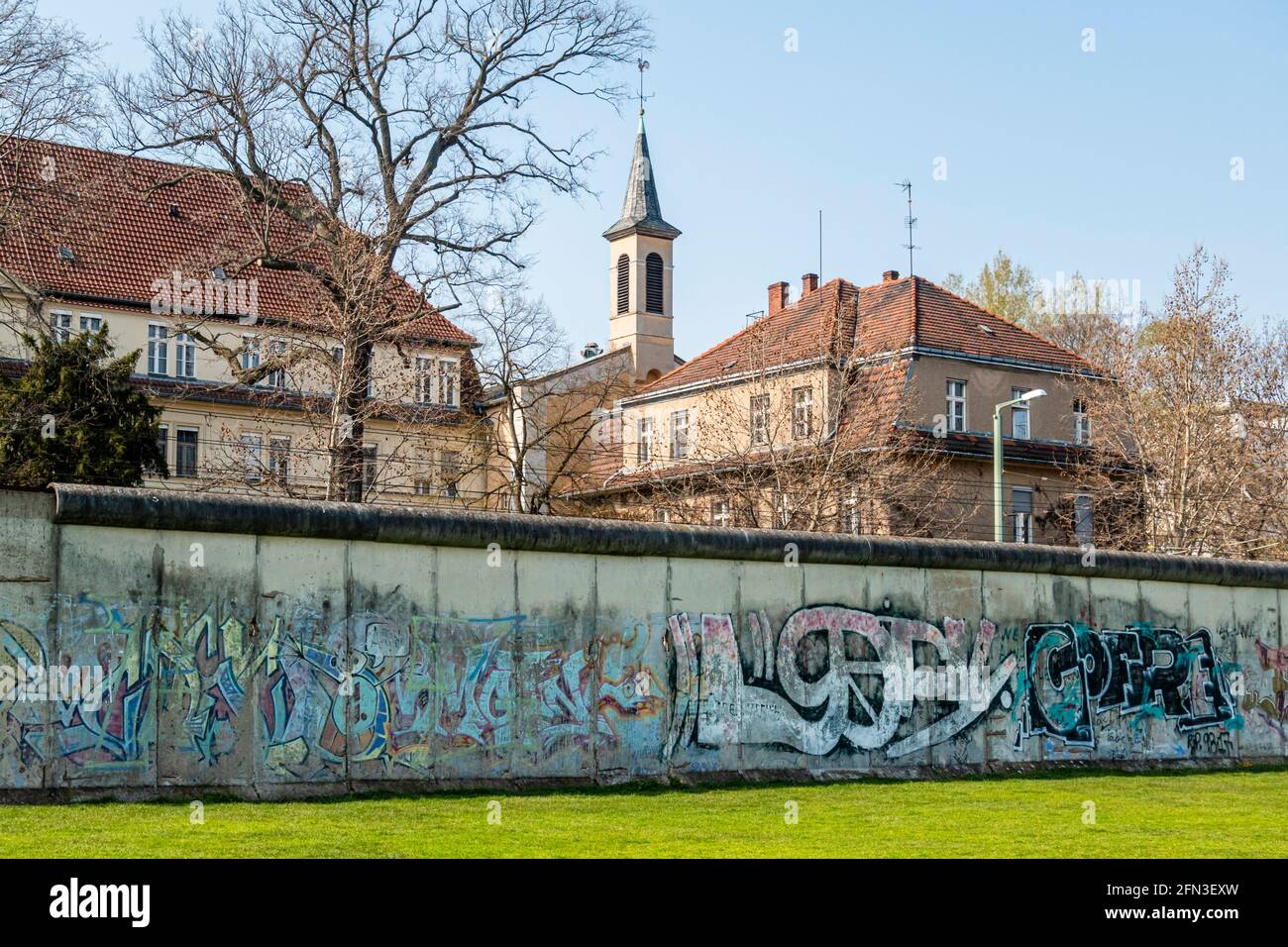 Gedenkstätte Berliner Mauer, Memoriale del Muro di Berlino, Germania Foto Stock