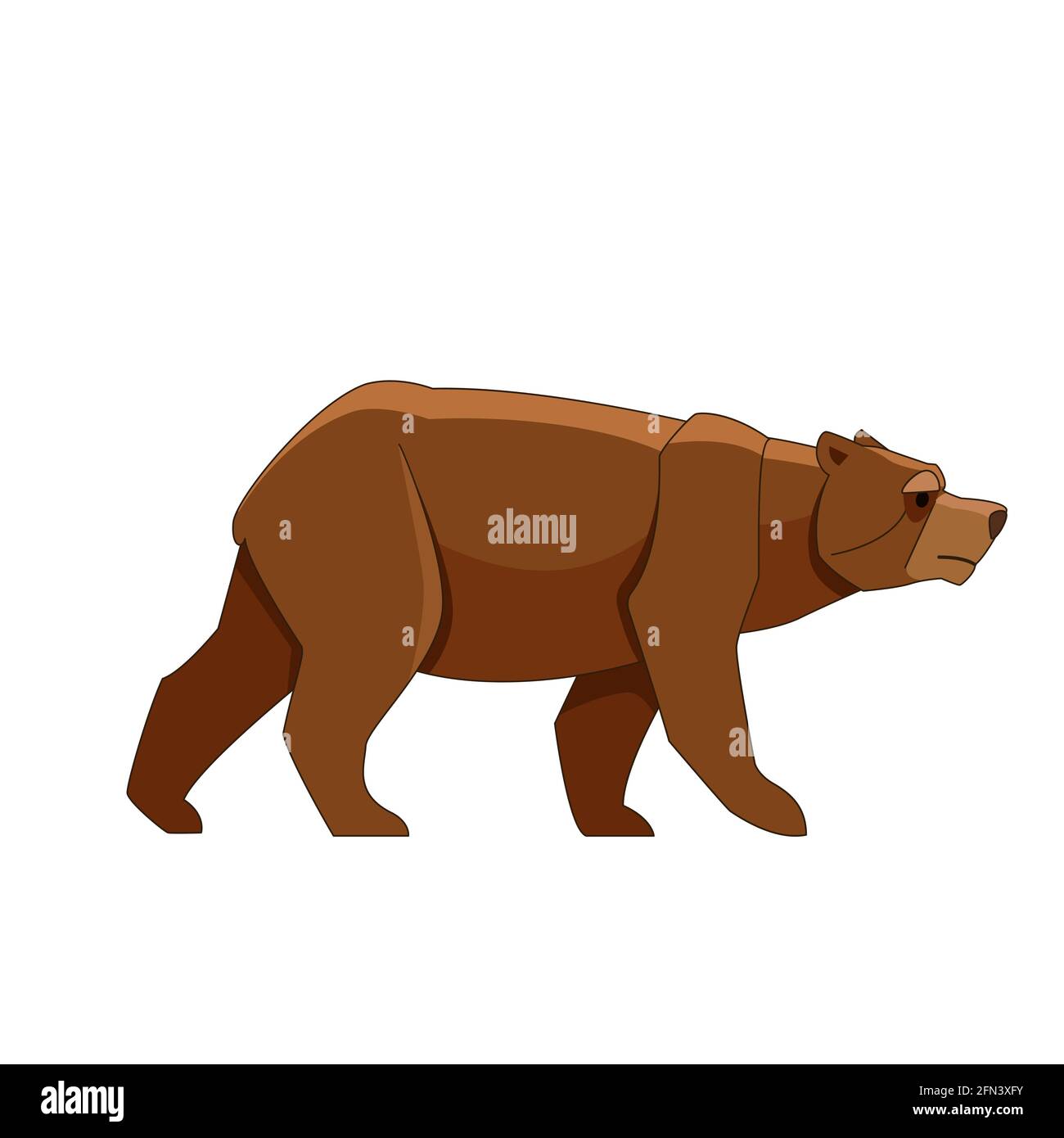 Un orso bruno guardando e camminando. Personaggio cartoon di grande animale mammifero. Creatura della foresta selvaggia con pelliccia marrone. Illustrazione piatta vettore isolata su Illustrazione Vettoriale