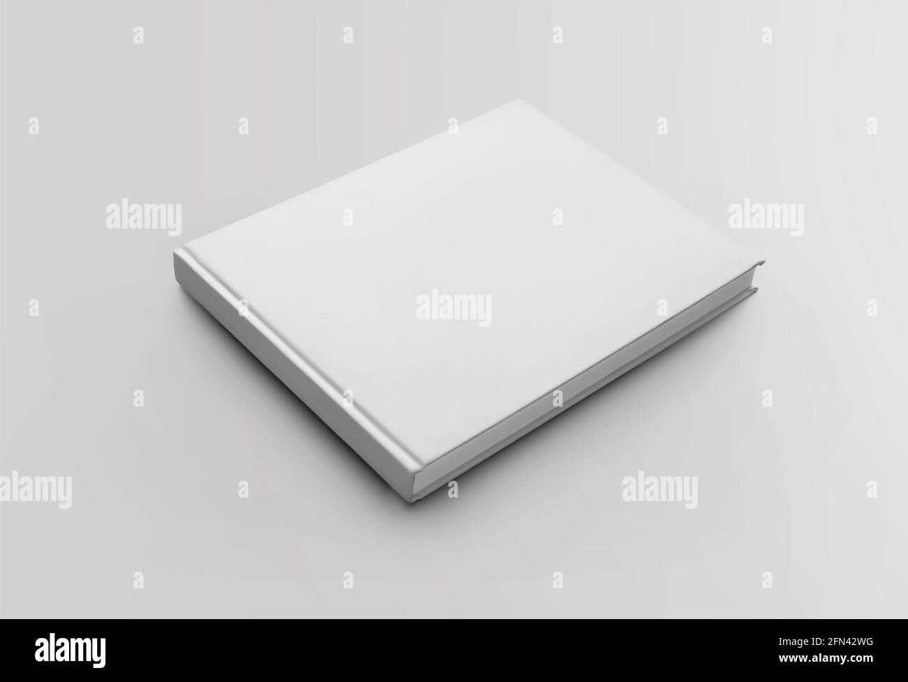 Modello di un libro bianco di orientamento del paesaggio, vista frontale, per la presentazione di design e pubblicità. Blocco coprioggetto vuoto standard mockup Foto Stock