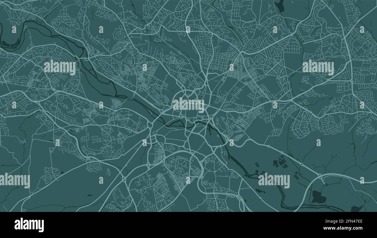 Green Leeds mappa vettoriale di sfondo, strade e acqua cartografia illustrazione. Formato widescreen, formato digitale piatto. Illustrazione Vettoriale