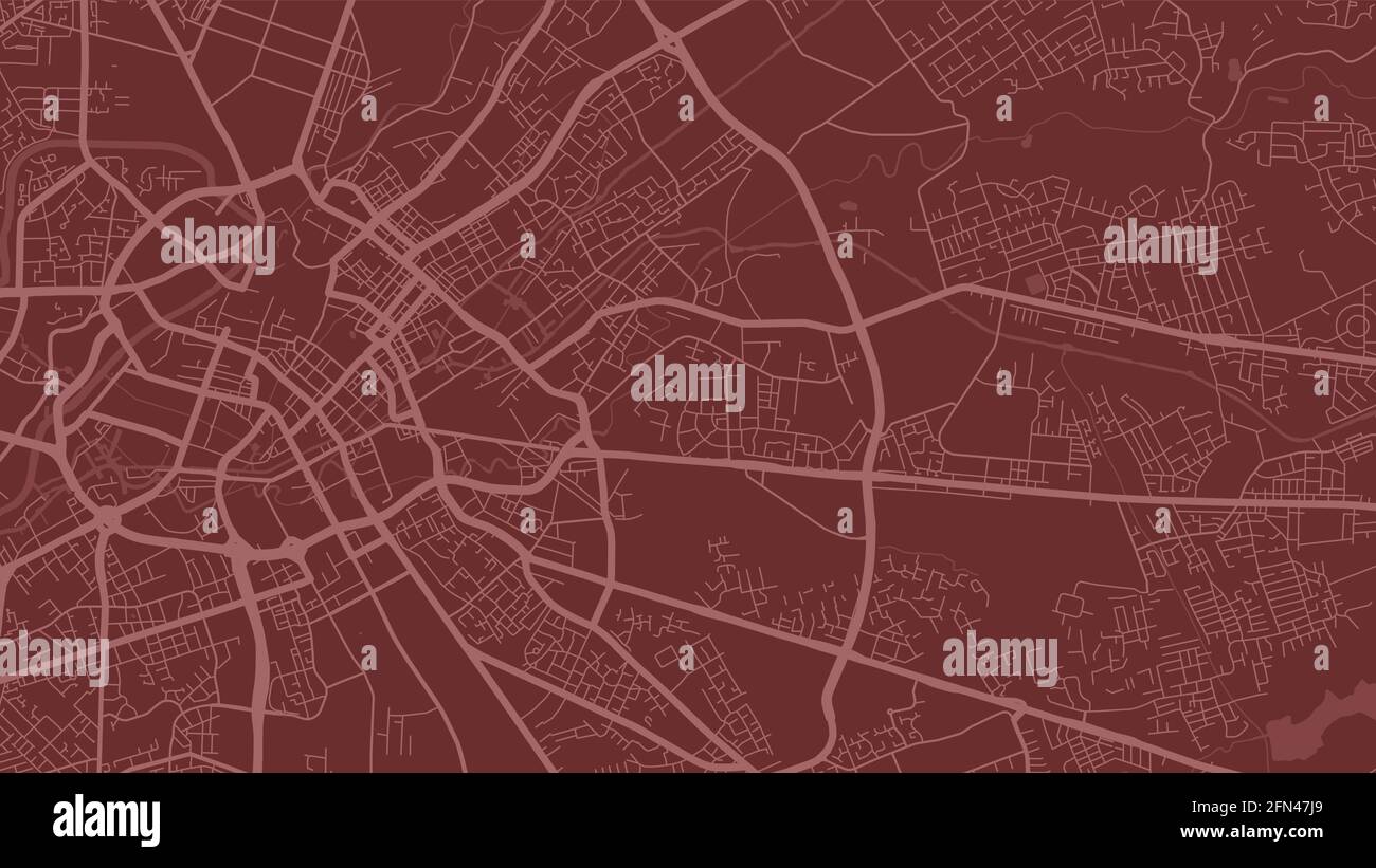 Mappa vettoriale dell'area della città di Red Manchester, strade e cartografia dell'acqua. Formato widescreen, formato digitale piatto. Illustrazione Vettoriale