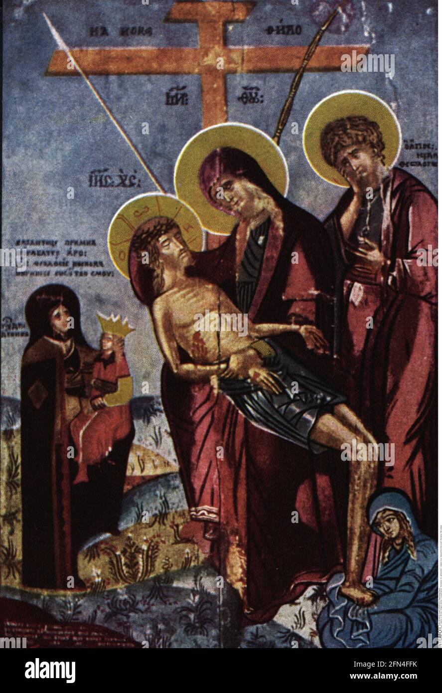 Religione, icona, 'descent from the cross', Romania, 16 ° secolo, DIRITTI AGGIUNTIVI-CLEARANCE-INFO-NON-DISPONIBILE Foto Stock