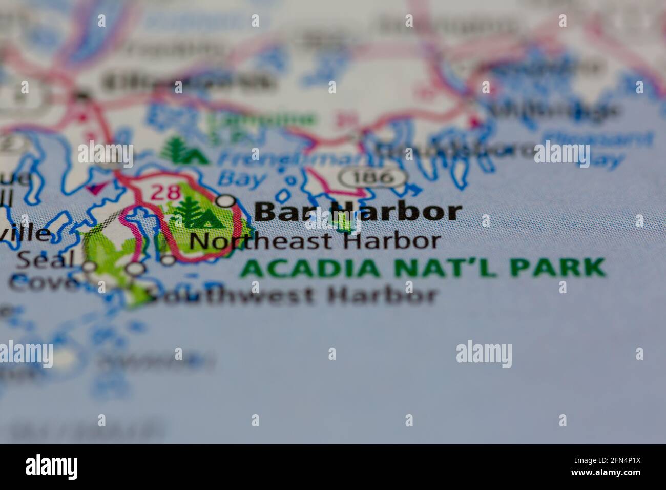 Bar Harbor Maine USA mostrato su una mappa geografica o. mappa stradale Foto Stock