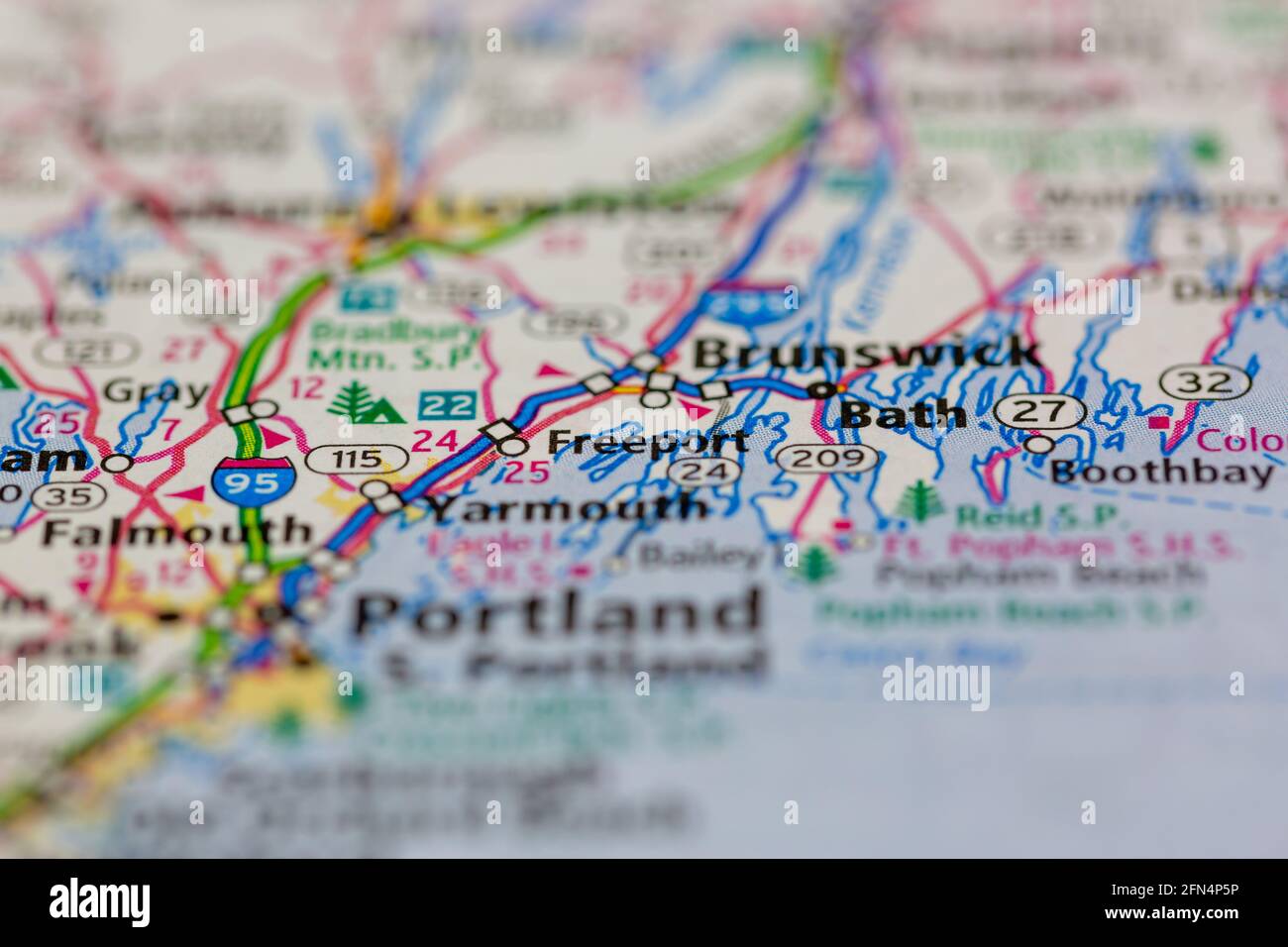 Freeport Maine USA mostrato su una mappa geografica o su una strada mappa Foto Stock