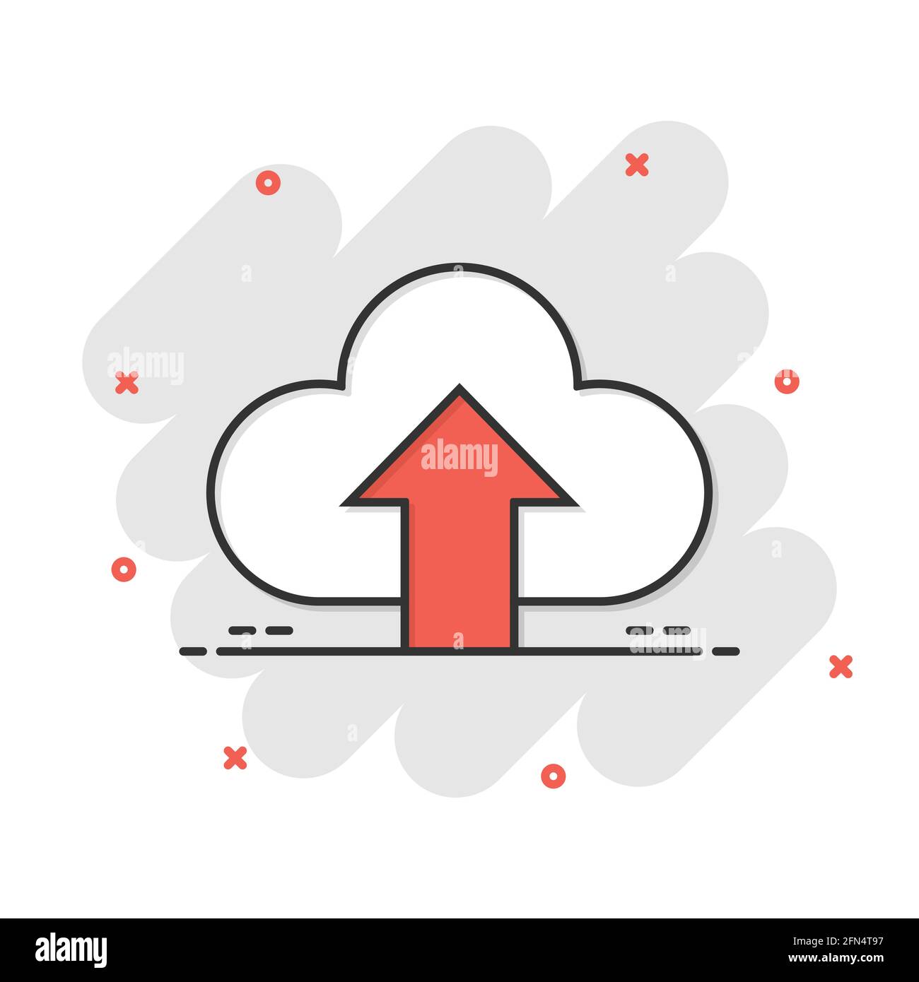 Icona del servizio digitale in stile comico. Illustrazione vettoriale dei cartoni animati su cloud di rete su sfondo isolato bianco. Tecnologia informatica effetto splash busine Illustrazione Vettoriale