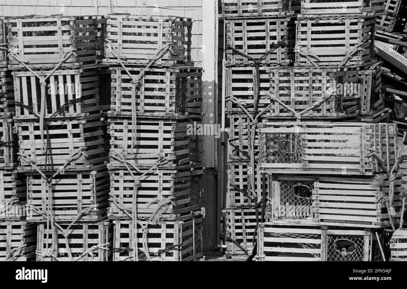 Stonington, CT Lobster Posts. Parte di una serie di 35 fari della costa orientale americana fotografati tra novembre 1992 e settembre 1993. Foto Stock