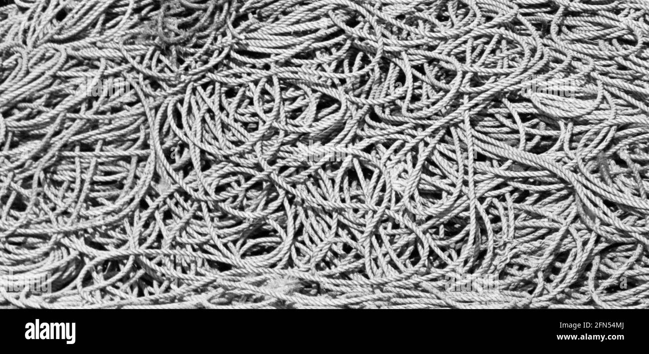 Stonington, CT Fishing Trawler Rope. Parte di una serie di 35 fari della costa orientale americana fotografati tra novembre 1992 e settembre 1993. Foto Stock